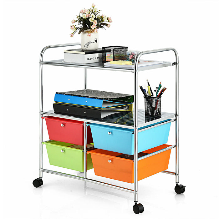 Multi-Purpose Cart - Utility Organiser with 4 Plastic Drawers in Sleek Black - Ideal for Home or Office Storage Solutions