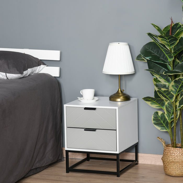 2-Drawer Bedside Cabinet - Unique Shaped Nightstand with Metal Base - Ideal for Bedroom, Living Room, Study Room, or Dorm Use