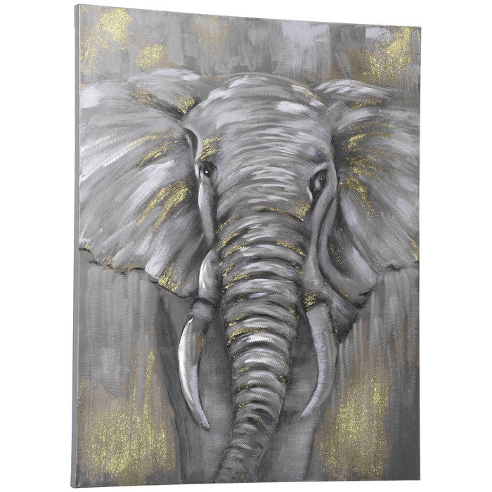 Hand-Painted Grey African Elephant Wall Art - Metal Canvas Aesthetic Picture for Home Decor - Ideal for Bedroom and Living Room Spaces