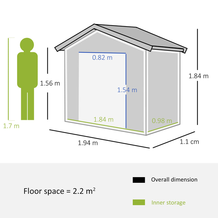 Outdoor Metal Storage Shed - 6.5ft x 3.5ft with Double Sliding Doors and 4 Ventilation Vents, Grey - Ideal for Garden Tool Organization