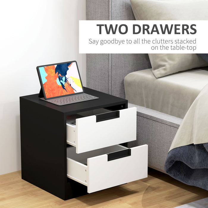 Modern 2-Drawer Nightstands Pair - Elegant White & Black Bedside Cabinets with Ample Storage - Ideal for Bedroom & Living Room Organization