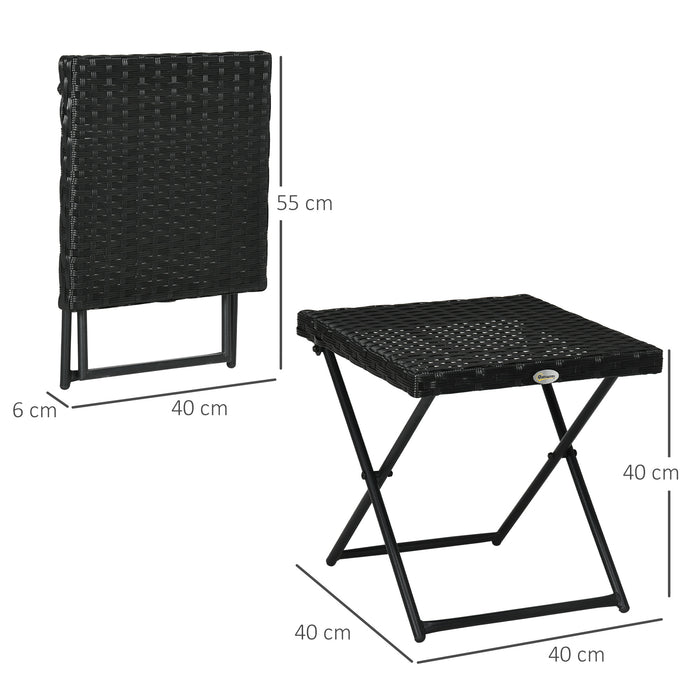 PE Wicker Rattan Folding Table - Sturdy Square Design in Elegant Black - Ideal for Outdoor & Indoor Use