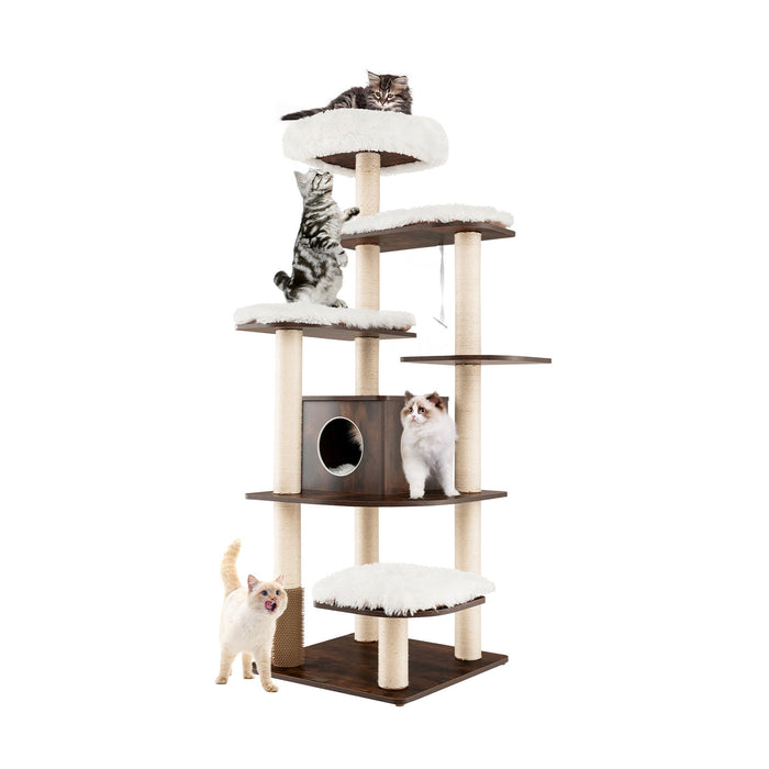 Wooden Cat Tree-unique 179 cm Tall with Sisal Scratching Posts in Brown -Ideal for Cats to Play, Exercise, Relax and Scratch