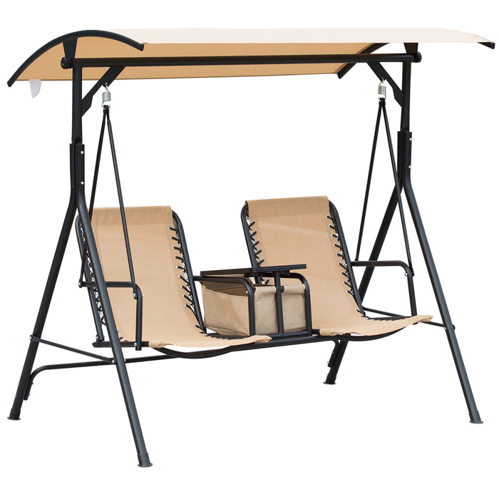 Dual-Seater Patio Swing with Cup Holders - Adjustable Canopy & Textilene Seating, Sturdy Steel Frame - Relaxing Garden Furniture for Couples