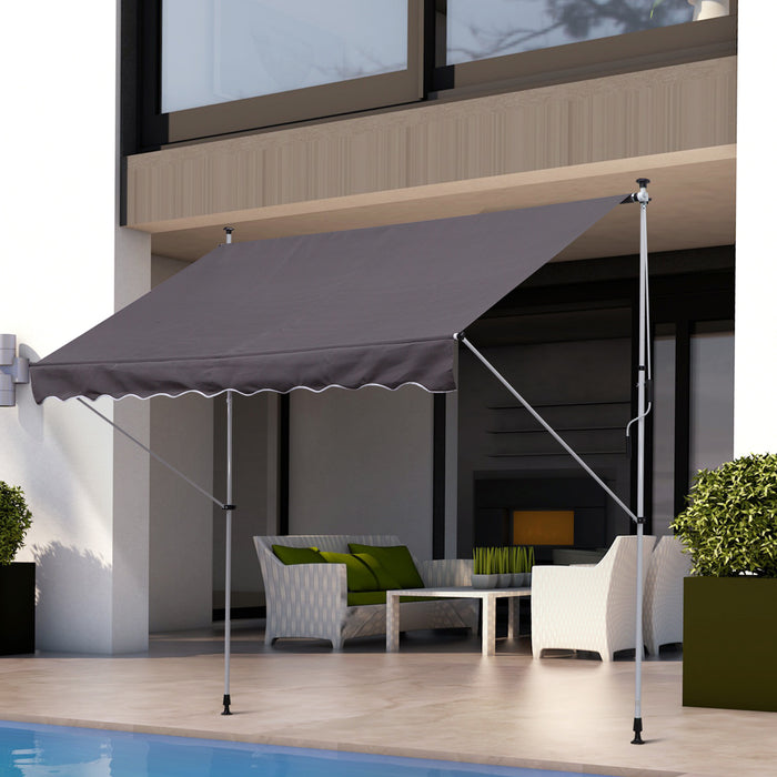 Balcony DIY Patio Awning - 3 x 1.5m Manual Retractable Canopy with Clamp, Adjustable Shade Shelter - Perfect for Outdoor Comfort in Grey
