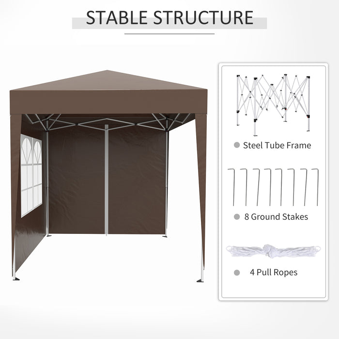 Pop Up Gazebo Canopy 2x2m - Easy Setup Outdoor Shelter in Coffee Brown - Perfect for Garden Parties and Picnics