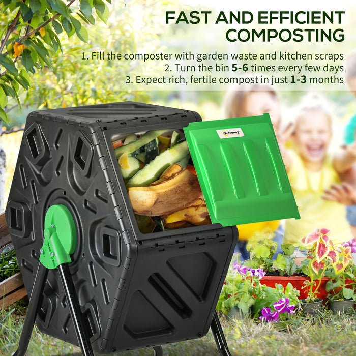 Garden Compost Wizard - 65L Single Chamber Rotating Composter with 48 Air Vents and Steel Stand - Ideal for Eco-Friendly Waste Management