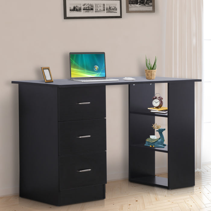 Modern Style Computer Desk - Writing, PC, Laptop Study Workstation with Cupboard, 3 Shelves & Drawers - Ideal for Home Office and Students