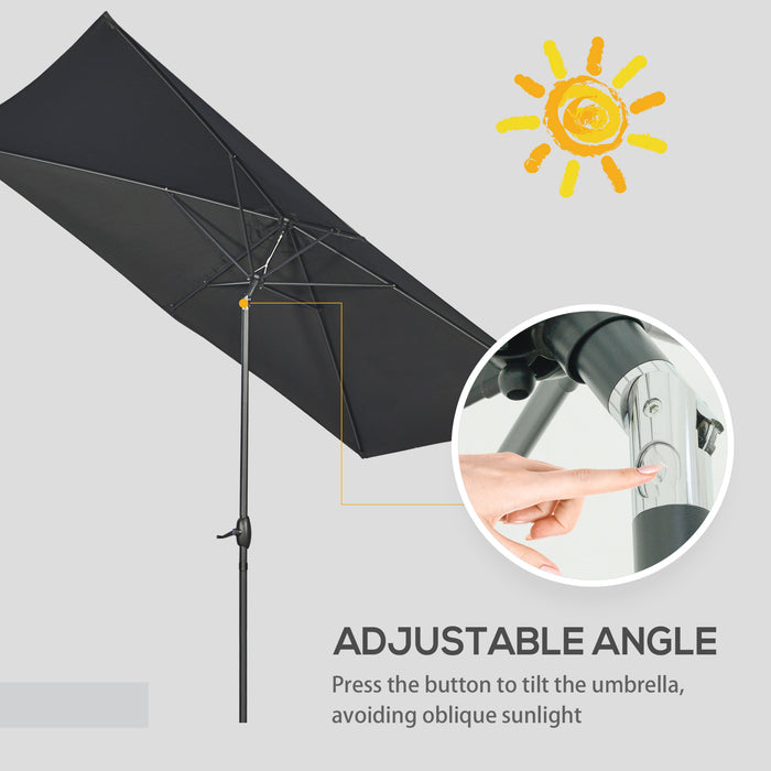 Rectangular Patio Market Umbrella - 2x3m Outdoor Garden Parasol with Crank and Push Button Tilt, Aluminium Pole - Ideal Sunshade for Outdoor Relaxation, Black