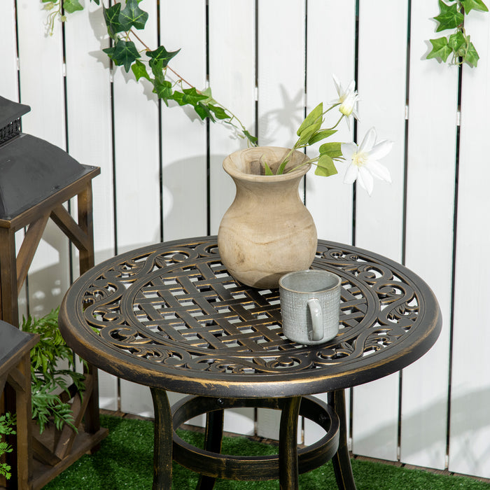 Industrial Round Side Table - Cast Aluminum Hollow Top, Garden & Patio-Friendly - Elegant Bronze Finish for Outdoor Living Spaces