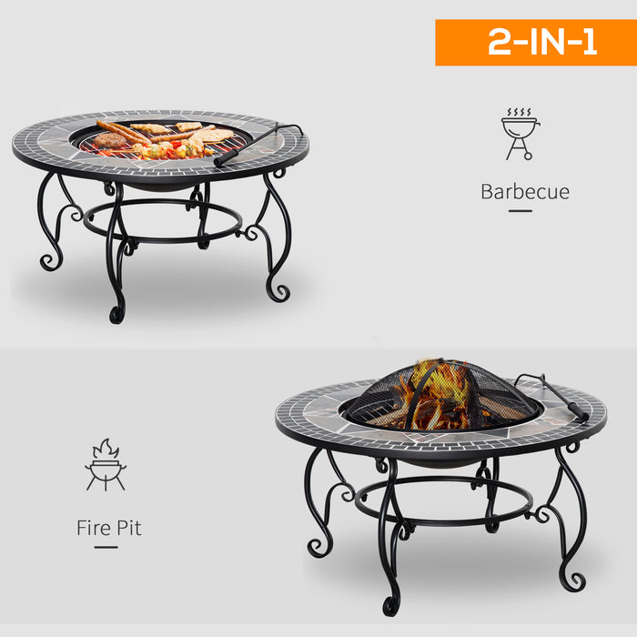 Outdoor 2-in-1 Fire Pit and BBQ Grill - Patio Heater, Spark Screen Cover, Fire Bowl, Fire Poker - Perfect for Backyard Bonfires and Cooking