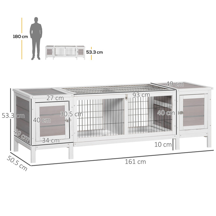 Indoor Wooden Rabbit Hutch & Guinea Pig Cage - Separable Bunny Run with Slide-out Tray for Easy Cleaning - Ideal Small Animal House for Comfort & Safety, 161cm Length, Grey