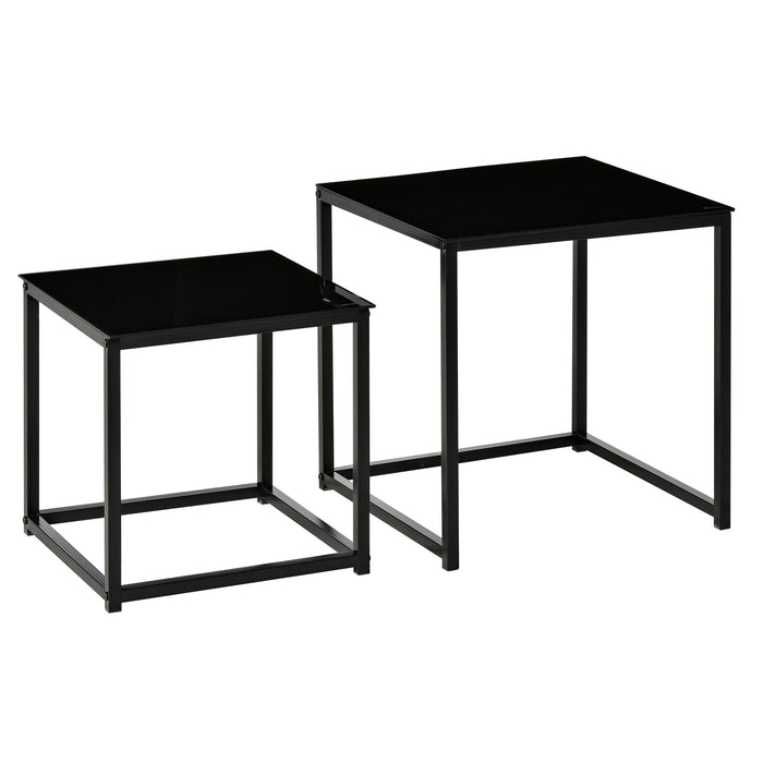 Modern Nesting Side Table Duo - Tempered Glass Top with Sleek Black Frame - Versatile Accent Tables for Living Room, Bedroom, or Office