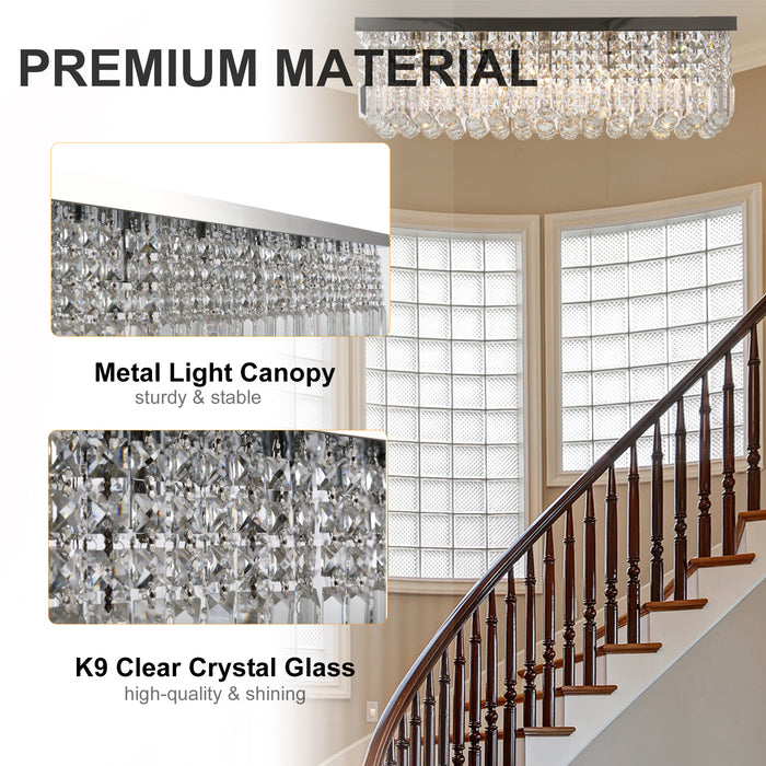 Modern Square Crystal Ceiling Chandelier - E14 Base, Silver Finish, 80x25x23cm for Living & Dining Room Elegance - Ideal Lighting Fixture for Sophisticated Home Ambiance