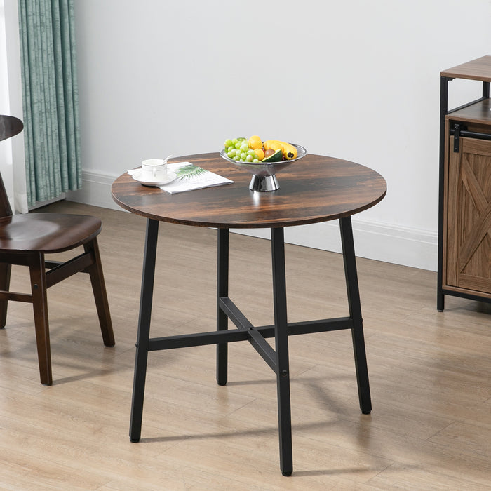 Industrial Round Dining Table - 85cm Rustic Brown Kitchen Table with Steel Legs - Perfect for Dining Room and Small Spaces