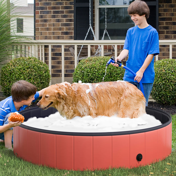 Extra Large Pet Swimming Pool, 140cm Diameter & 30cm Depth - Durable Foldable Dog Paddling Pool in Red - Ideal for Pets Cooling Off in Summer Heat