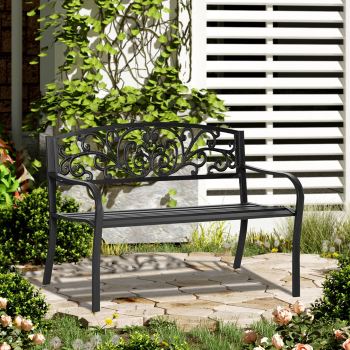 2-Seater Metal Garden Park Bench - Porch and Patio Seating Outdoor Furniture - Weather-Resistant Comfort for Couples and Friends