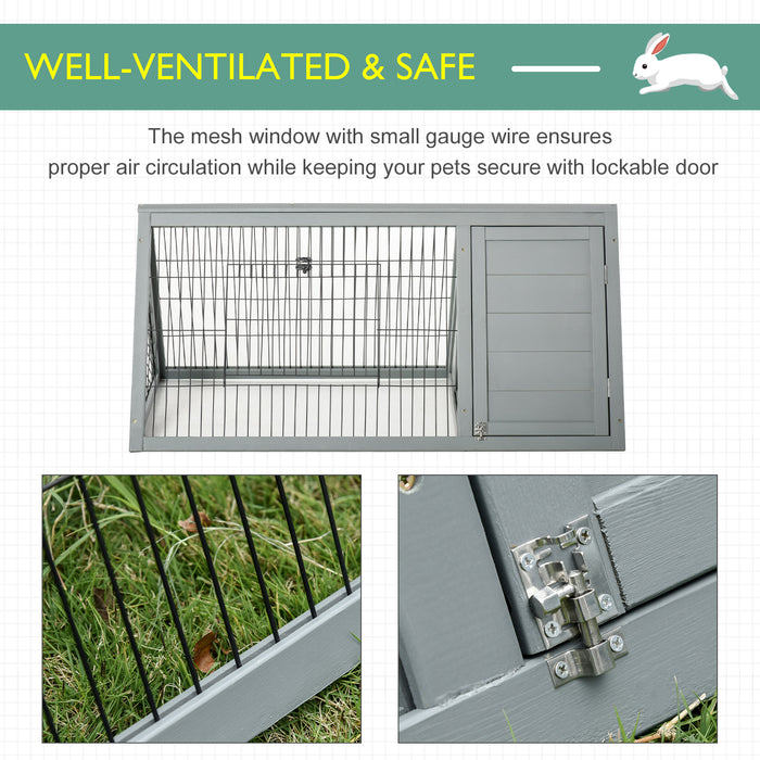 Outdoor Wooden Rabbit Hutch - Small Animal Cage with Outside Run Area - Ideal for Pet Rabbits and Small Pets Shelter in Grey