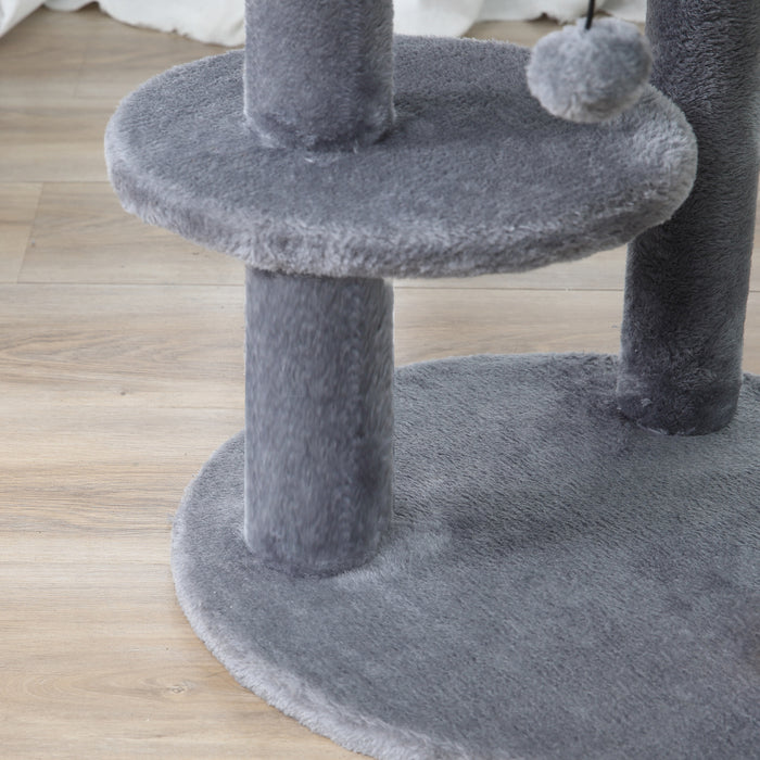 Deluxe 3-Tier Cat Tree with Scratching Posts - 104 cm Tall Activity Condo Tower with Play Ball - Ideal for Cats to Relax, Climb & Play