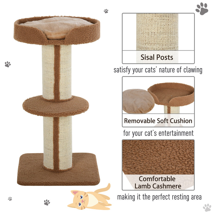 Cat Tree Play Tower - 91cm Multi-Level Kitten Activity Center with Perches, Sisal Scratching Posts, Lamb Cashmere - Ideal for Playful Cats and Scratch Training