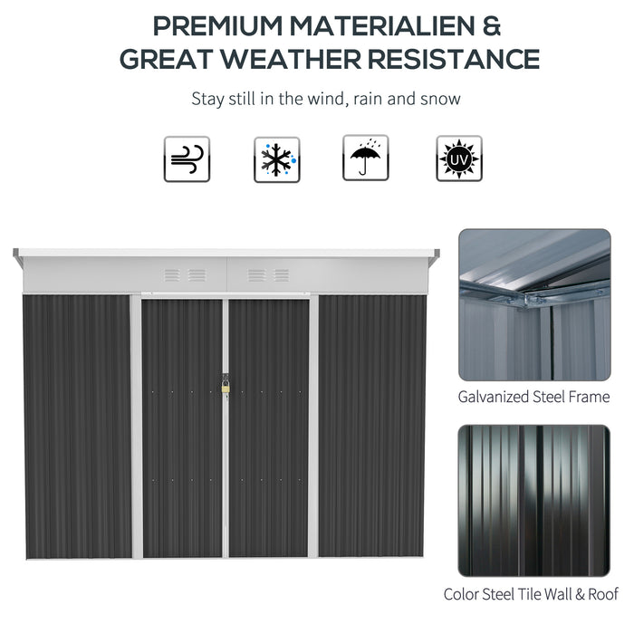 Garden Storage Shed with Sliding Door - 7.6x4.3ft Dark Grey Outdoor Shed with Ventilation Window and Sloped Roof - Secure Tool Storage for Gardeners