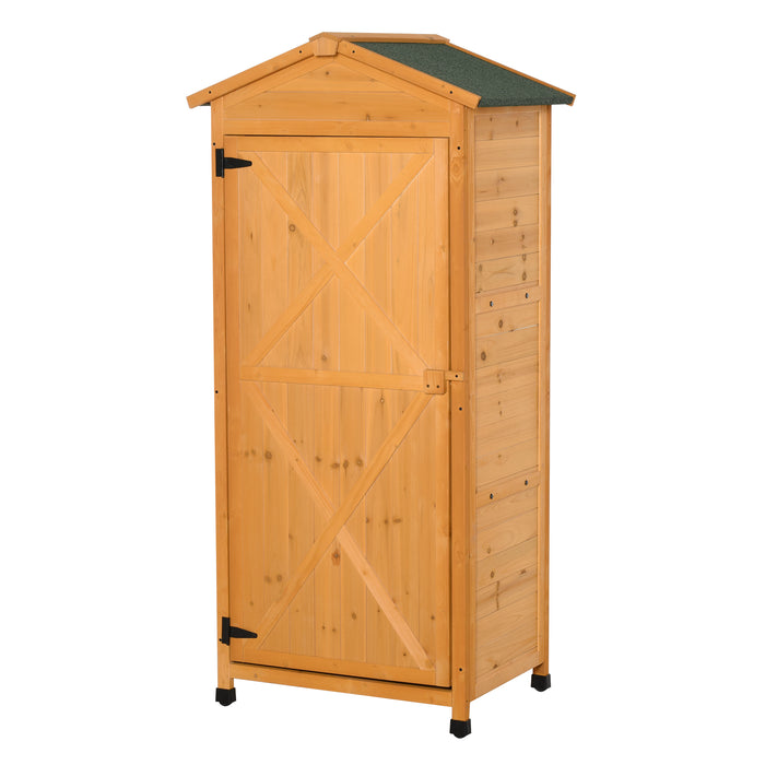 Wooden Garden Cabinet with 3-Tier Storage - Shed with 2 Shelves, Lockable Organizer, Hooks, Foot Pad, 74x55x155cm - Ideal for Outdoor Tool and Equipment Organization