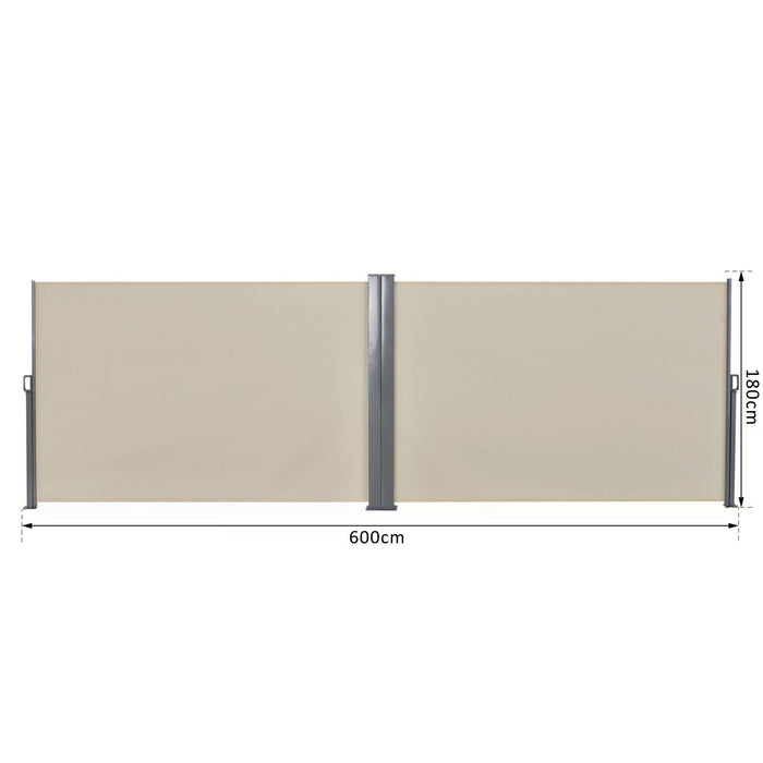 Steel Frame Retractable Awning - Double-Sided Privacy Screen in Beige - Ideal Outdoor Divider for Patios and Gardens