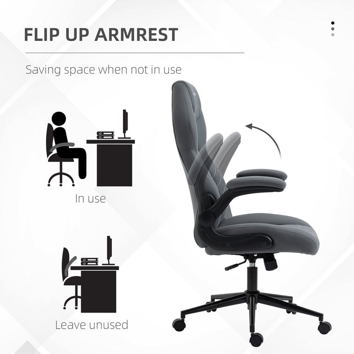 Ergonomic Home Office Desk Chair - Computer Chair with Flip-Up Armrests, Swivel Seat, Tilt Function in Dark Grey - Ideal for Comfortable Work From Home Setup