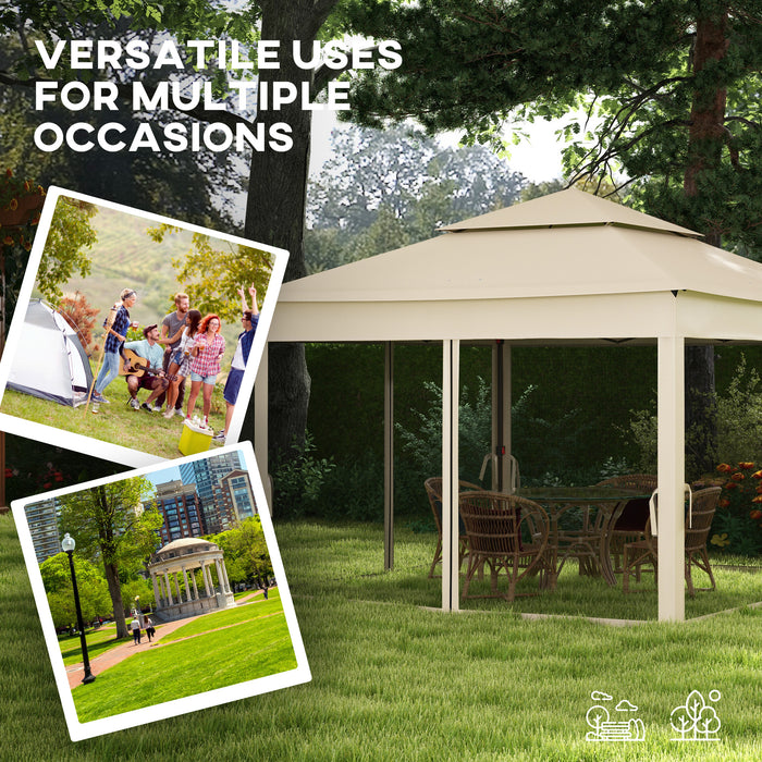 Outdoor Party Gazebo 3x3m with Double-Roof - Garden Tent with Mosquito Netting and Portable Carry Bag - Ideal Event Shelter for Patio, Cream White