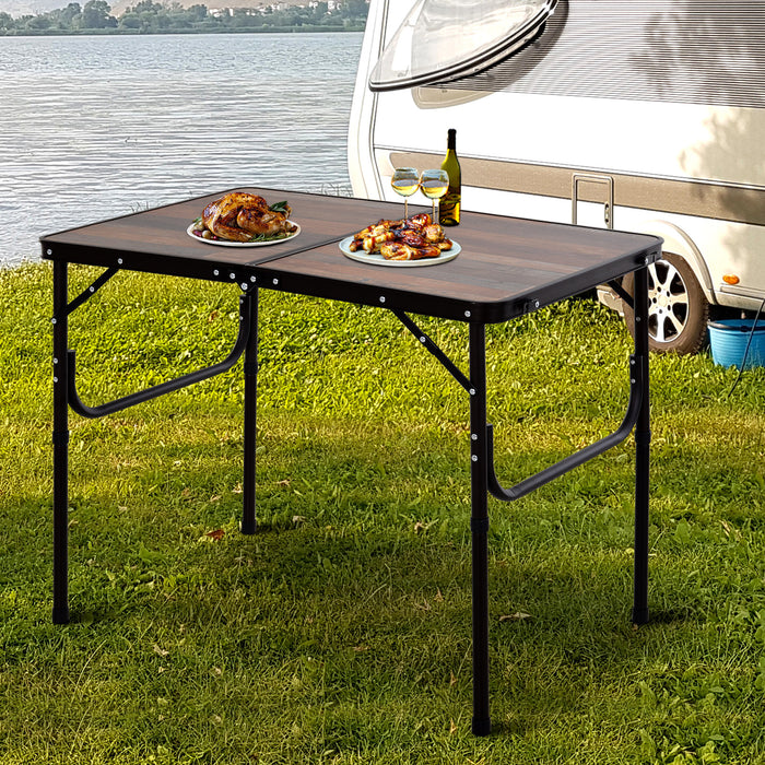 Height Adjustable 3ft Folding Table - Durable MDF Construction for Outdoor Activities - Perfect for Camping and Tailgating Events