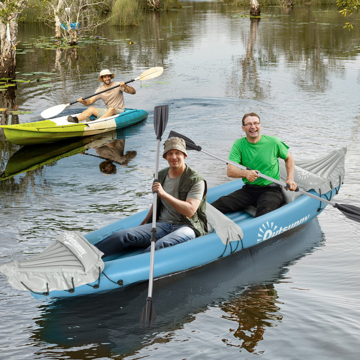 Two-Person Inflatable Kayak Canoe Combo - Includes Air Pump and Aluminium Oars, 318x80x50cm, Blue - Perfect for Couples' Water Adventures