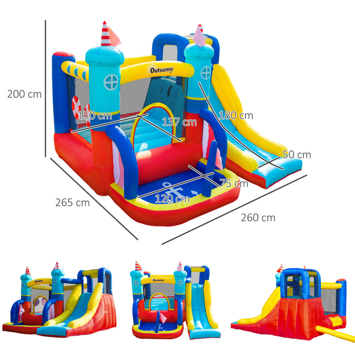 Kids 4-in-1 Bounce Castle Sailboat - Large Inflatable Playhouse with Slide, Trampoline, and Water Pool - Ultimate Outdoor Fun for Children Aged 3-8