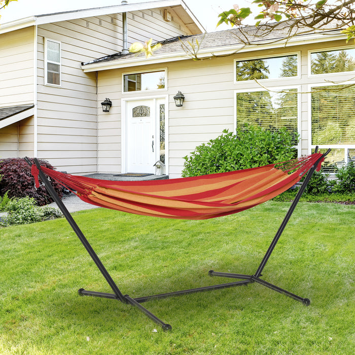 Adjustable Red Stripe Hammock with Stand - Portable & Durable Camping Hammock, 120kg Capacity, Includes Carrying Bag - Ideal for Outdoor Relaxation and Adventure Enthusiasts