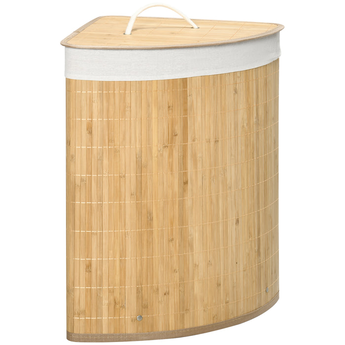 Bamboo Laundry Hamper - 55L Capacity with Lid and Removable Liner, Space-Saving Corner Design - Ideal for Organizing and Airing Out Laundry