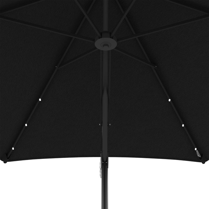 Cantilever Garden Parasol Umbrella with Solar LED Lights - 3m Outdoor Shade with Sturdy Cross Base & Waterproof Canopy in Black - Perfect for Patio, Deck, or Poolside Relaxation