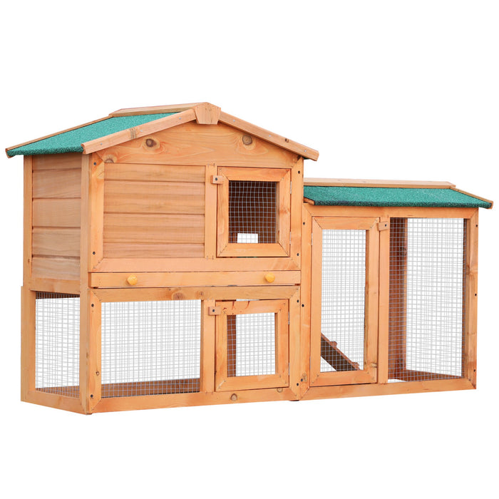 Rabbit Hutch with 2 Levels and Ramp - Durable Fir Wood Construction for Small Animals, Brown - Ideal Habitat for Rabbits and Small Pets