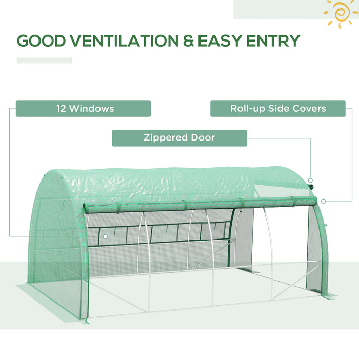 Polytunnel Walk-in Greenhouse - Roll-Up Sidewalls, Zipped Door, 8 Windows, 4x3x2m in Green - Perfect for Gardeners and Year-Round Plant Growth