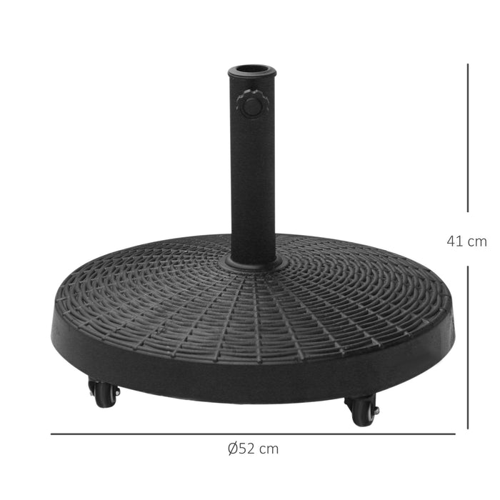 Resin Patio Parasol Base 22.7kg - Round Sunshade Holder with Wheels and Brakes for Decks and Gardens - Ideal for Stabilizing Outdoor Umbrellas