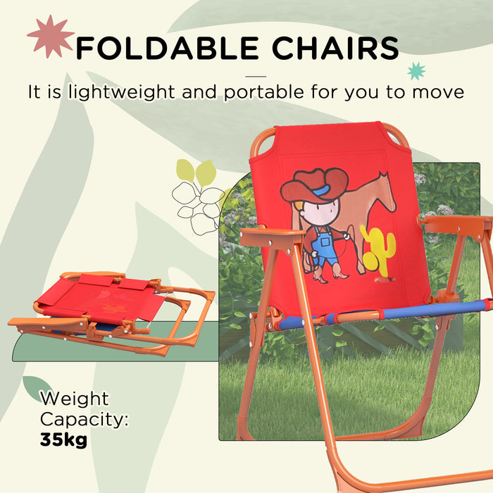 Cowboy-Themed Kids Picnic Table and Chair Set - Adjustable & Foldable Outdoor Garden Furniture with Parasol - Perfect for Children's Al Fresco Dining and Play