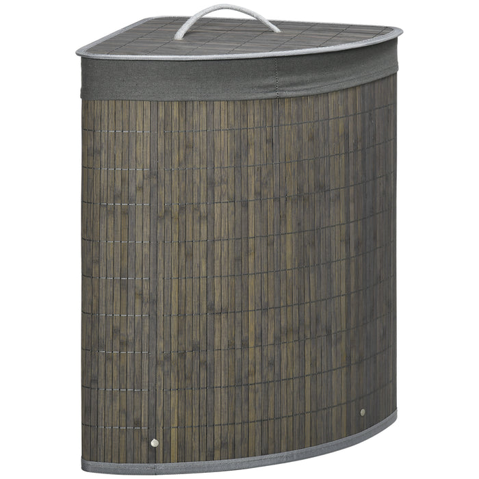 Bamboo 55L Laundry Hamper with Lid - Corner-Friendly Design, Removable Washable Liner, Grey - Ideal for Organized, Space-Efficient Laundry Storage