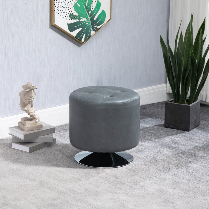 Rotating Grey PU Ottoman - 360° Swivel Footrest with Thick Sponge Padding & Sturdy Steel Base - Comfortable Seating Solution for Home or Office