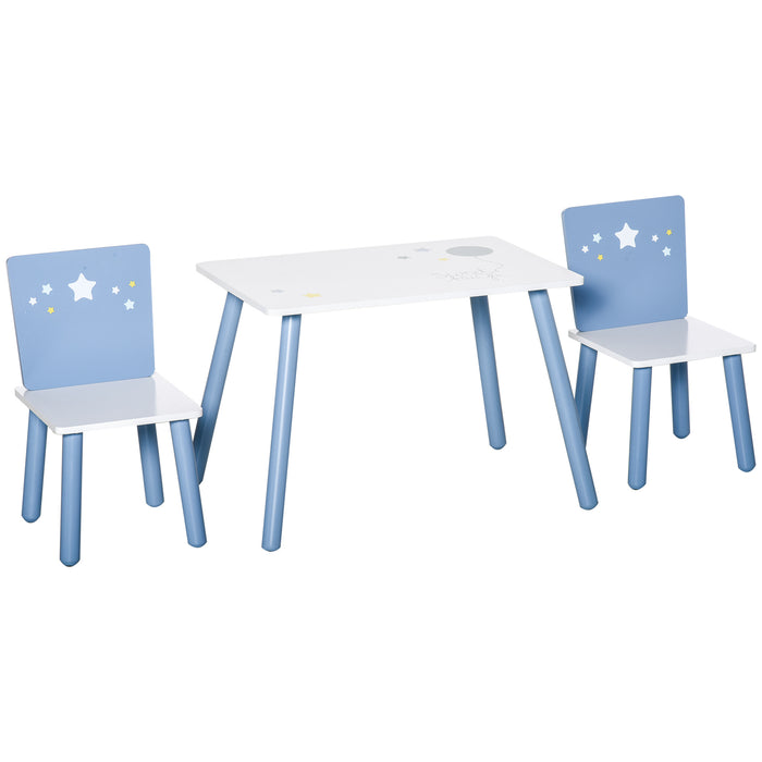 KidKraft Star Table & Chair Set - Wooden 3-Piece Furniture for Toddlers, Includes 1 Table & 2 Chairs, Blue & White with Star Detailing - Perfect for Playrooms and Educational Activities