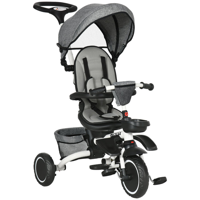 Kids 3-in-1 Tricycle with Reversible Seat and Adjustable Steering Handle - Versatile Toddler Trike in Sleek Grey - Perfect for Growing Children's Outdoor Play