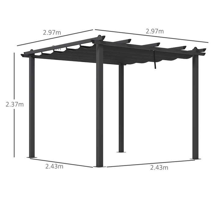 Aluminium Pergola 3x3m with Retractable Roof - Outdoor Garden Gazebo Sun Shelter and Grill Canopy - Ideal for Patio Deck Entertaining and Relaxation