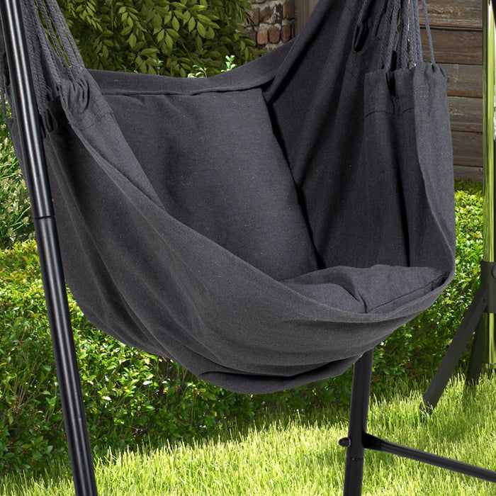 Comfortable Hanging Hammock Chair with Sturdy Stand - Dark Grey Swing Chair with Plush Cushion - Ideal for Indoor Relaxation and Patio Lounging