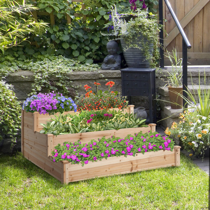 3-Tier Wooden Raised Garden Bed Kit - Elevated Planting Box Stand for Yard & Patio, 124cm x 124cm x 56cm - Ideal for Outdoor Gardening Enthusiasts