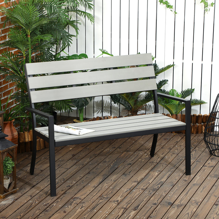 Garden Loveseat Bench - 2-Seater Slatted Design with Durable Steel Frame, 122x65x92cm - Cozy Outdoor Seating for Patio & Backyard, Grey