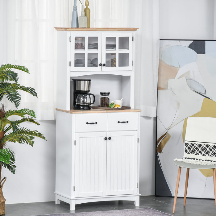 Freestanding Kitchen Cabinet with Glass Doors - Ample Storage and Microwave Shelf - Ideal for Organizing Cookware and Appliances