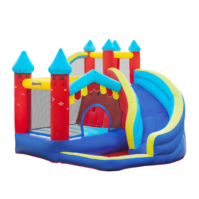 4-in-1 Bouncy Castle with Trampoline - Large Inflatable Playhouse with Slide, Climbing Wall, and Water Pool - Outdoor Fun for Children Ages 3-8