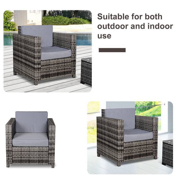 Rattan Single Sofa Armchair - Weatherproof Grey Wicker Weave with Fire-Resistant Cushion - Comfortable Outdoor Seating for Patio and Garden